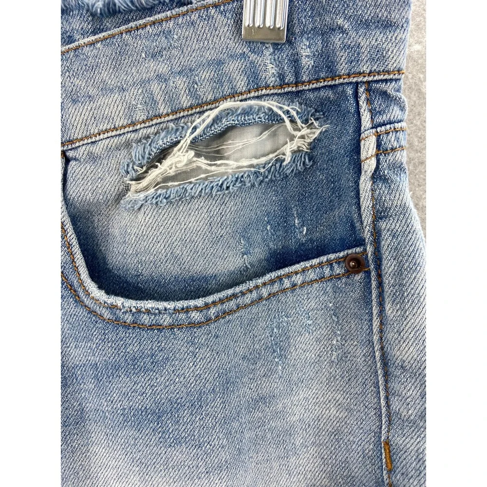 BDG Denim Shorts Women 26 Light Wash Distressed Embroidered Patch Boho Cutoffs
